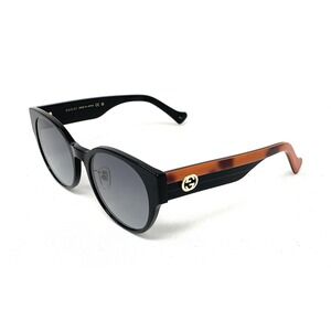 GUCCI Women's Sunglasses GG1304SK 001 Shiny Black-Havana-Grey Round 56mm